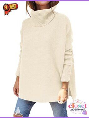 Oversized Turtleneck Sweater Women Batwing Sleeve Knit Pullover